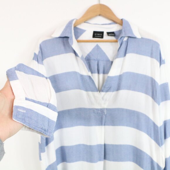 *Press Blue and White Long Sleeve Blouse - Picture 6 of 8